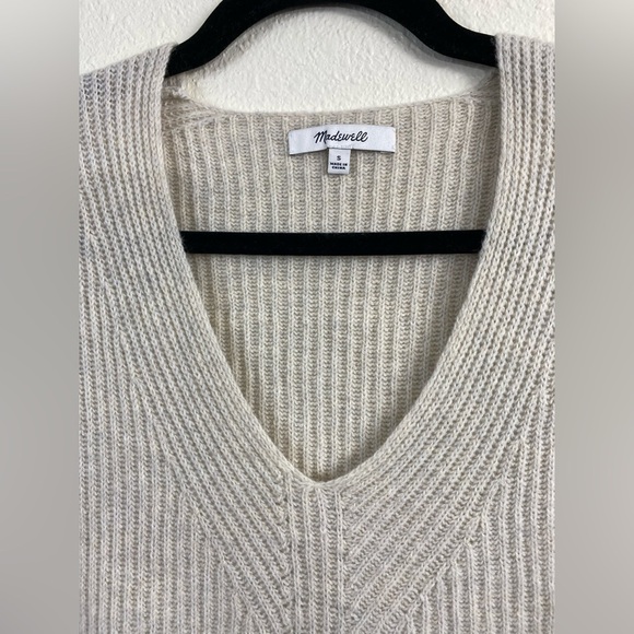 Madewell Wool Nkit V-Neck Long Sleeve Cozy Beige Cream Fall Winter Sweater Small - Picture 9 of 12